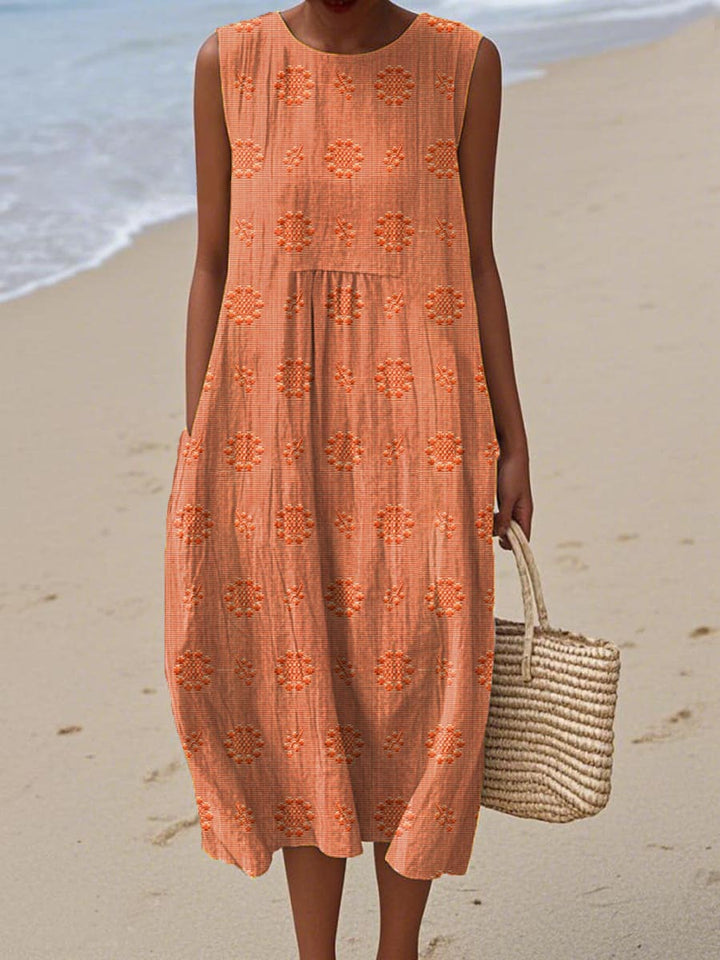 Élodie - Elegant Sleeveless Cotton Dress with Pockets