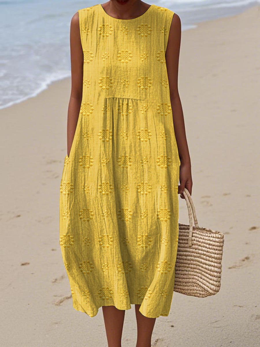 Élodie - Elegant Sleeveless Cotton Dress with Pockets