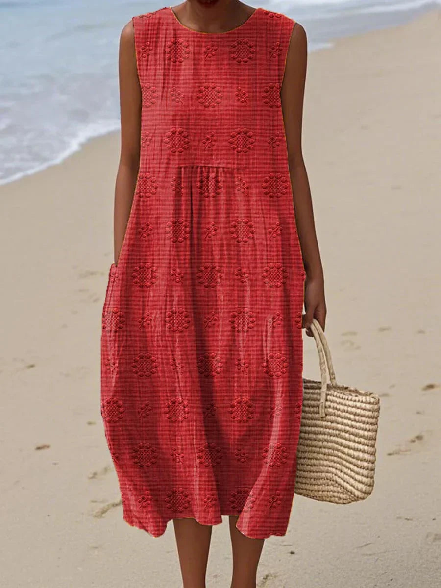 Élodie - Elegant Sleeveless Cotton Dress with Pockets