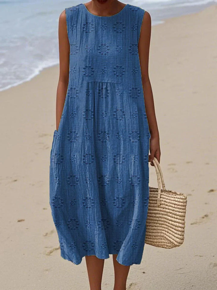 Élodie - Elegant Sleeveless Cotton Dress with Pockets
