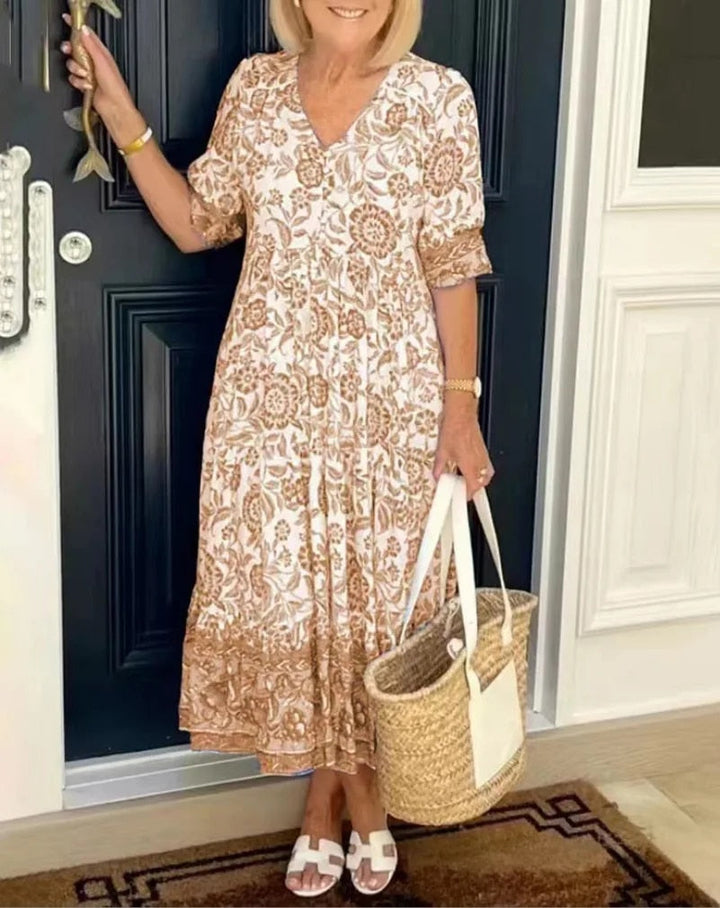ARIA™ – Elegant Floral Dress with V-Neckline