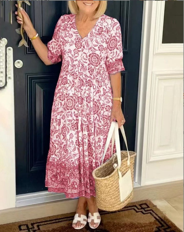 ARIA™ – Elegant Floral Dress with V-Neckline
