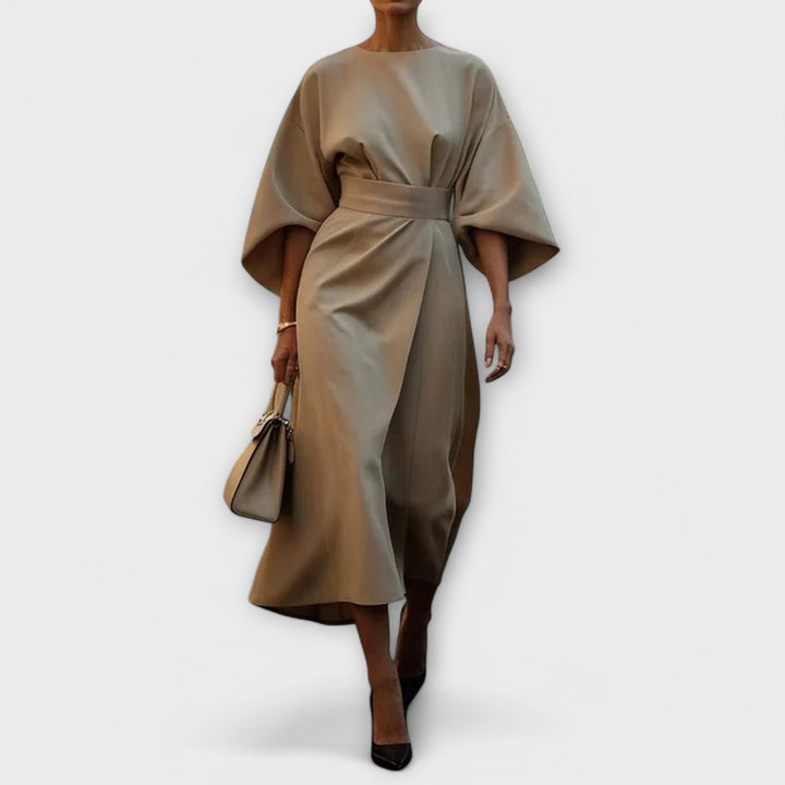Sonia | Elegant Belted Lantern Sleeves Dress