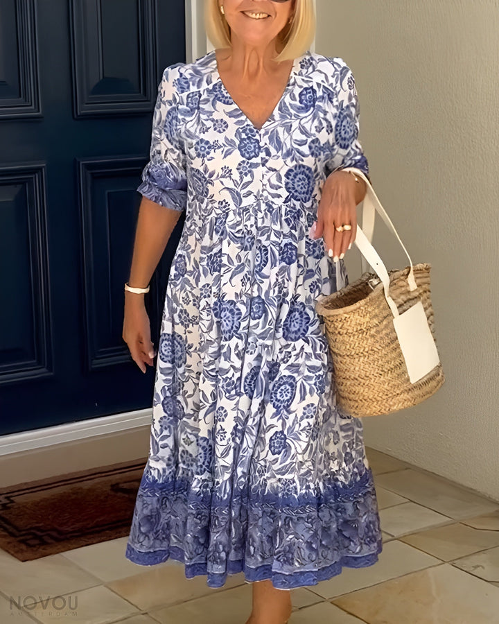 ARIA™ – Elegant Floral Dress with V-Neckline